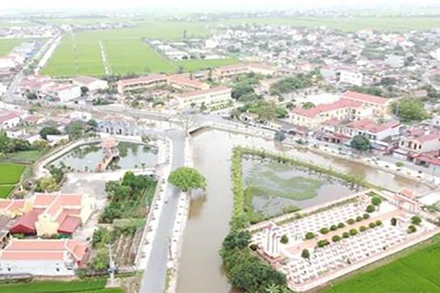 Một góc xã nông thôn mới Xuân Hòa (huyện Xuân Trường, tỉnh Nam Định) nhìn từ trên cao.