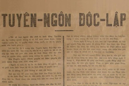 Bản Tuyên ngôn độc lập của nước Việt Nam Dân chủ Cộng hòa. (Nguồn ảnh: Bảo tàng Hồ Chí Minh, chi nhánh TP Hồ Chí Minh).