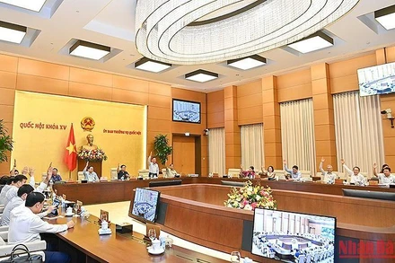 Ủy ban Thường vụ Quốc hội biểu quyết thông qua Nghị quyết về phân loại đô thị và đơn vị hành chính. (Ảnh: Duy Linh)