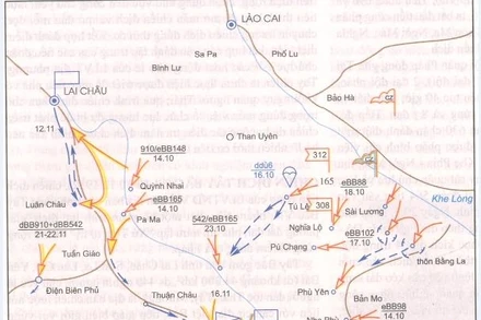 Sơ đồ Chiến dịch Tây Bắc năm 1952. Ảnh do Viện Lịch sử Quân sự cung cấp (Báo QĐND)
