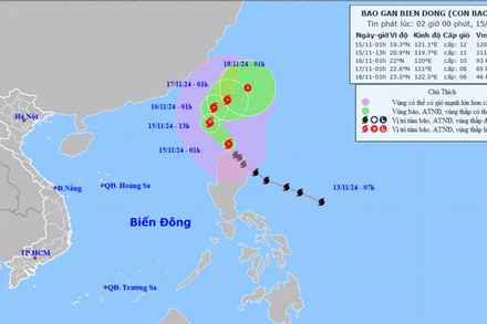 Vị trí và hướng di chuyển của bão Usagi. (Nguồn: nchmf.gov.vn)