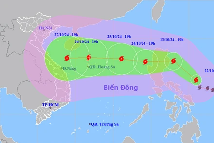 Vị trí và hướng di chuyển của bão Trà Mi. (Nguồn: nchmf.gov.vn)