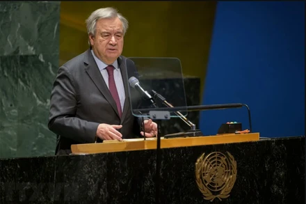 Tổng Thư ký Liên hợp quốc Antonio Guterres phát biểu tại New York, Mỹ ngày 26/1/2024. (Ảnh: THX/TTXVN)
