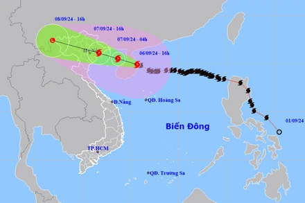 Vị trí và hướng di chuyển của bão số 3. (Nguồn: nchmf.gov.vn)