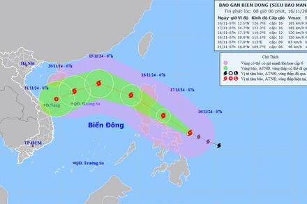 Vị trí và hướng di chuyển của bão Man-yi. (Nguồn: nchmf.gov.vn)