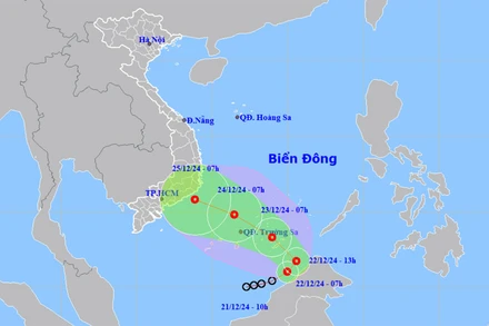 Vị trí và hướng di chuyển của áp thấp nhiệt đới. (Nguồn: nchmf.gov.vn)