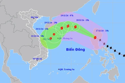 Vị trí và hướng di chuyển của bão Man-yi. (Nguồn: nchmf.gov.vn)