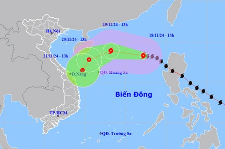 Vị trí và hướng di chuyển của bão số 9. (Nguồn: nchmf.gov.vn)