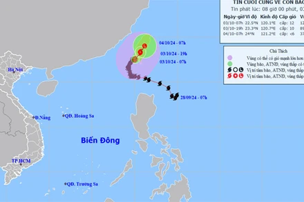 Bão số 5 đã di chuyển ra ngoài Biển Đông. (Nguồn: nchmf.gov.vn)