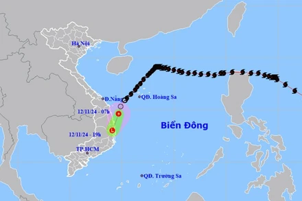 Vị trí và hướng di chuyển của áp thấp nhiệt đới (suy yếu từ bão số 7). (Nguồn: nchmf.gov.vn)