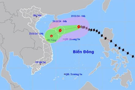 Vị trí và hướng di chuyển của bão số 9. (Nguồn: nchmf.gov.vn)