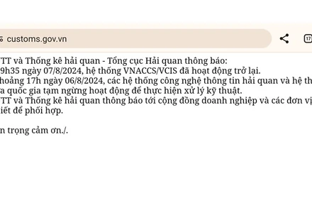 Thông báo trên trang web của Tổng cục Hải quan.