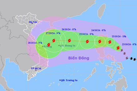 Vị trí và hướng di chuyển của bão Trà Mi. (Nguồn: nchmf.gov.vn) 
