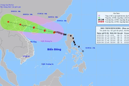 Vị trí và hướng di chuyển của bão số 3. (Nguồn: nchmf.gov.vn) 