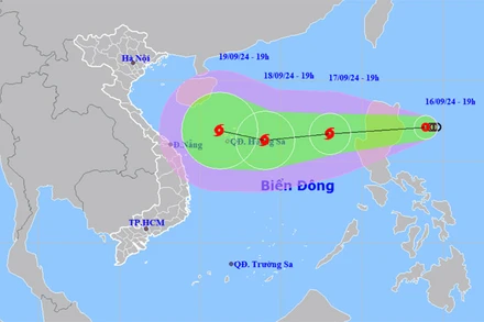 Vị trí và hướng di chuyển của áp thấp nhiệt đới lúc 19 giờ. (Nguồn: nchmf.gov.vn)
