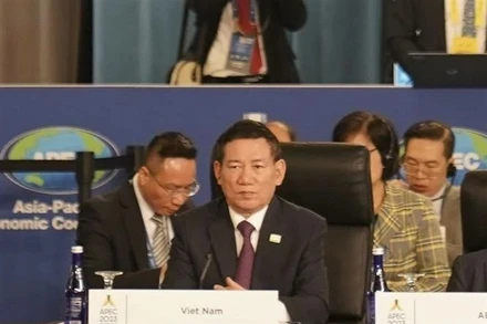 Bộ trưởng Hồ Đức Phớc tại Hội nghị Bộ trưởng Tài chính APEC năm 2023 sáng 13/11. (Ảnh: TTXVN)