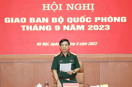 Đại tướng Phan Văn Giang phát biểu chỉ đạo tại hội nghị. Ảnh: Bộ Quốc phòng