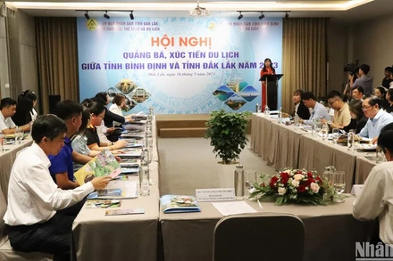 Phó Giám đốc Sở Văn hóa-Thể thao và Du lịch tỉnh Đắk Lắk Nguyễn Thụy Phương Hiếu phát biểu tại hội nghị.