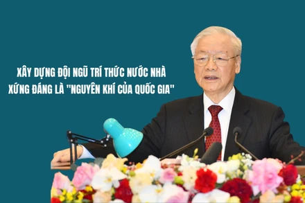 Tổng Bí thư Nguyễn Phú Trọng với các đại biểu dự Lễ kỷ niệm. (Ảnh: ĐĂNG KHOA) 
