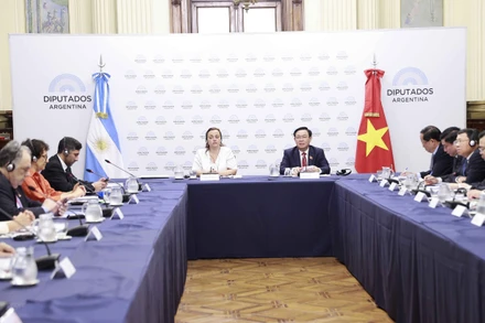 Chủ tịch Quốc hội Vương Đình Huệ hội đàm với Chủ tịch Hạ viện Cộng hòa Argentina Cecilia Moreau. (Ảnh: TTXVN)