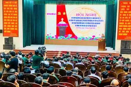 Quang cảnh hội nghị rút kinh nghiệm rà soát, hoàn thiện hồ sơ, danh sách liệt sĩ; xác minh, kết luận địa bàn, lập bản đồ tìm kiếm, quy tập hài cốt liệt sĩ.