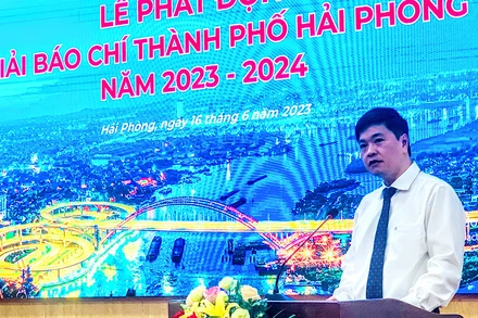 Phó Chủ tịch Ủy ban nhân dân thành phố Hải Phòng Hoàng Minh Cường, Chủ tịch Hội đồng Giải Báo chí Hải Phòng phát động Giải Báo chí thành phố Hải Phòng năm 2023-2024.