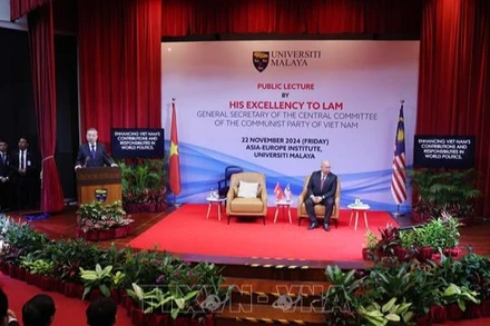 Tổng Bí thư Tô Lâm phát biểu tại Đại học Quốc gia Malaya. (Ảnh: Thống Nhất/TTXVN)