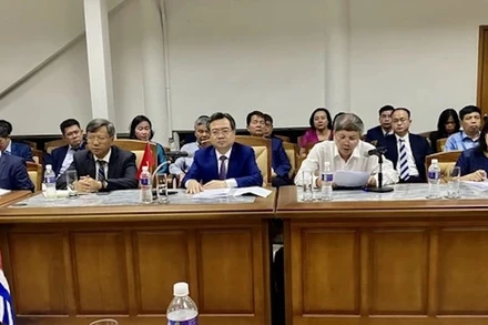 Bộ trưởng Xây dựng Việt Nam Nguyễn Thanh Nghị, đồng Chủ tịch Ủy ban liên chính phủ Việt Nam-Cuba, tại phiên khai mạc kỳ họp. (Ảnh: Mai Phương/TTXVN)