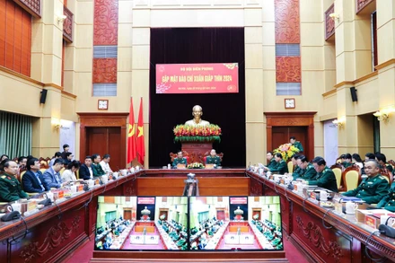 Toàn cảnh buổi gặp mặt báo chí đầu Xuân Giáp Thìn 2024.