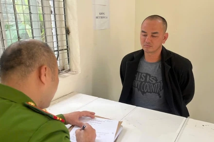 Đối tượng Nguyễn Xuân Thực tại cơ quan Công an.