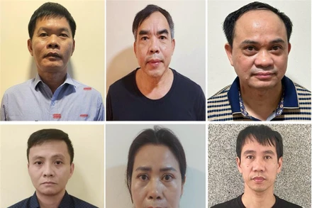  Các bị can: Nguyễn Văn Khước, Chu Quốc Hải, Hoàng Văn Nhiệm, Cao Đại Nghĩa, Đinh Thị Thu Hương, Nguyễn Ngọc Huy (theo thứ tự từ trái sang phải, từ trên xuống dưới).