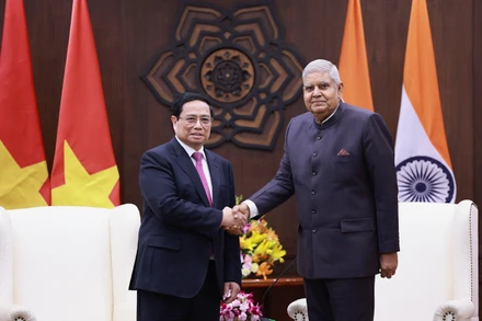 Thủ tướng Chính phủ Phạm Minh Chính đã hội kiến Phó Tổng thống, Chủ tịch Thượng viện Ấn Độ Jagdeep Dhankhar. (Ảnh: DƯƠNG GIANG)