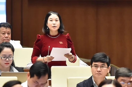 Đại biểu Nguyễn Thị Huế (đoàn Bắc Kạn) tham gia ý kiến thảo luận. (Ảnh: THỦY NGUYÊN)