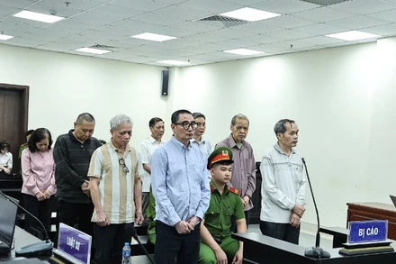 Các bị cáo nghe Hội đồng xét xử tuyên án.