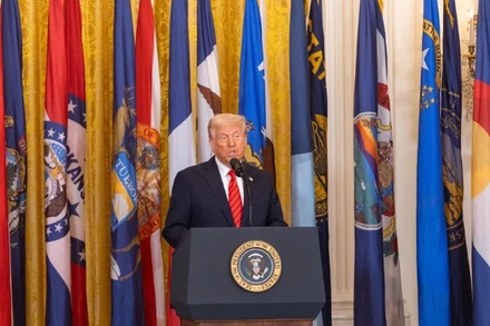 Tổng thống Mỹ Donald Trump phát biểu tại Nhà Trắng (Ảnh: Tân Hoa xã)