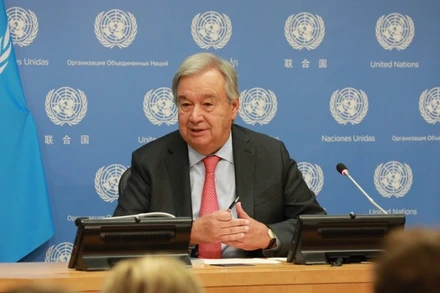 Ông Antonio Guterres phát biểu trong một buổi họp báo tại Trụ sở Liên hợp quốc ở New York, Mỹ. (Ảnh: Tân Hoa xã)