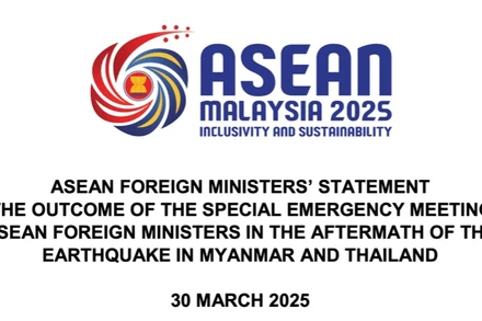 Tuyên bố của các Bộ trưởng Ngoại giao ASEAN về kết quả Hội nghị khẩn của các Bộ trưởng Ngoại giao ASEAN về khắc phục hậu quả động đất ở Myanmar và Thái Lan. (Nguồn: asean.org)
