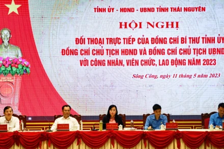 Lãnh đạo tỉnh Thái Nguyên và Tổng Liên đoàn Lao động Việt Nam đối thoại với công nhân, người lao động.