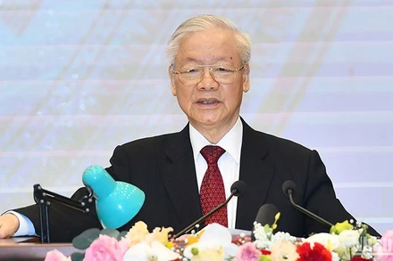 Tổng Bí thư Nguyễn Phú Trọng phát biểu tại Lễ kỷ niệm. (Ảnh: ĐĂNG KHOA)