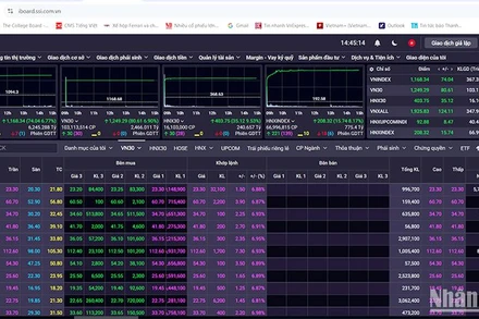 Nhóm cổ phiếu VN-Index giao dịch trong sắc tím. (Ảnh: KIM ANH)