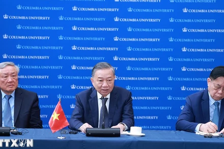 Tổng Bí thư, Chủ tịch nước Tô Lâm phát biểu tại buổi tiếp một số chuyên gia, học giả về Việt Nam do Viện Đông Á Weatherhead (Đại học Columbia) tổ chức. (Ảnh: Lâm Khánh - TTXVN)