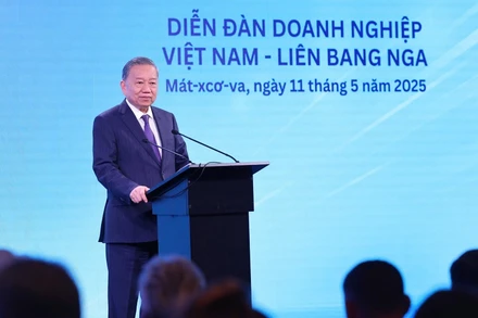 Tổng Bí thư Tô Lâm phát biểu tại Diễn đàn doanh nghiệp Việt Nam-Liên bang Nga. (Ảnh: TTXVN)