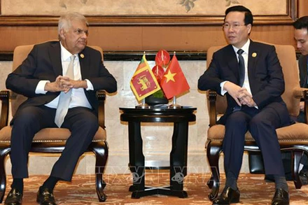 Chủ tịch nước Võ Văn Thưởng gặp Tổng thống Sri Lanka Ranil Wickremesinghe. (Ảnh: TTXVN)