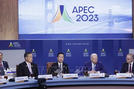 Chủ tịch nước Võ Văn Thưởng và các Nhà lãnh đạo APEC. (Ảnh: TTXVN)