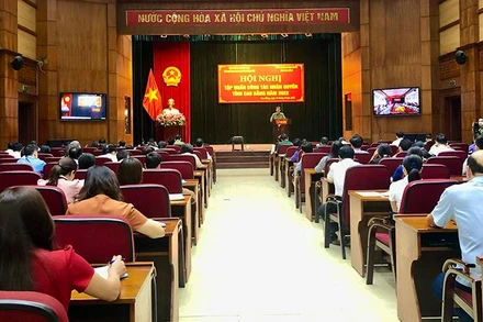 Các đại biểu dự hội nghị tập huấn về công tác nhân quyền tại điểm cầu Ủy ban nhân dân tỉnh Cao Bằng.