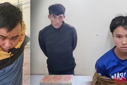 Các đối tượng trong chuyên án ĐB822.2 và tang vật 3 bánh heroin.