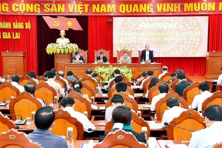 Quang cảnh hội nghị giữa nhiệm kỳ Đảng bộ tỉnh Gia Lai.