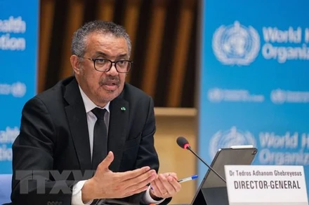 Tổng Giám đốc Tổ chức Y tế thế giới (WHO) Tedros Adhanom Ghebreyesus tại cuộc họp báo ở Geneva, Thụy Sĩ. (Ảnh: AFP/TTXVN)