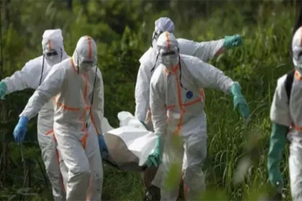 Nhân viên y tế chuyển thi thể bệnh nhân bị nhiễm bệnh lạ chưa xác định tại Cộng hòa Dân chủ Congo. (Ảnh: India Times/TTXVN)