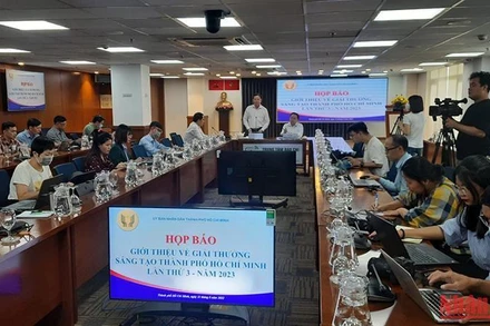 Quang cảnh họp báo thông tin về Giải thưởng Sáng tạo Thành phố Hồ Chí Minh lần thứ 3. (Ảnh: Cao Tân)
